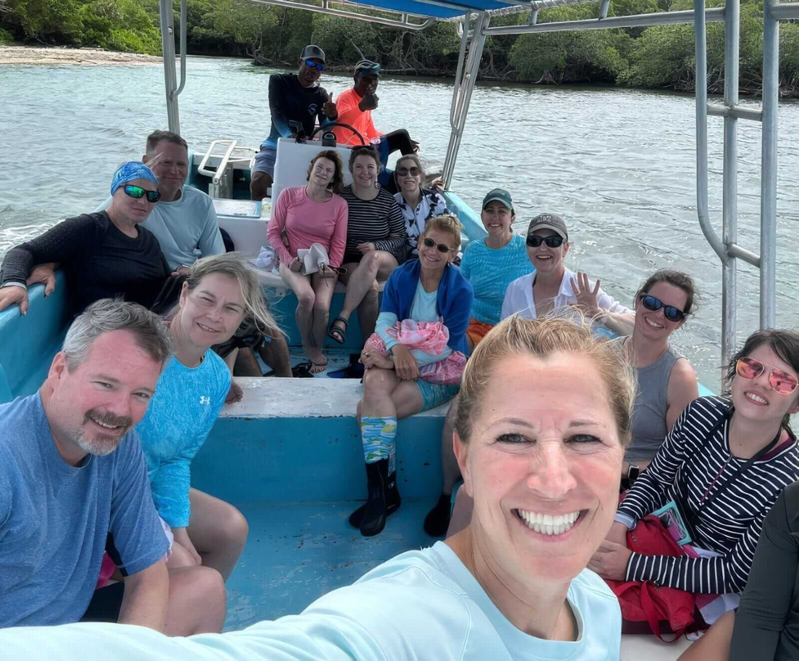 The retreat group together on the boat between excursions